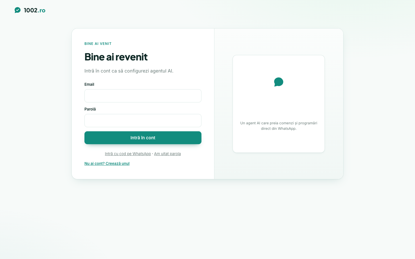 Account login, with the option to sign in directly with a code sent via WhatsApp, no password needed.